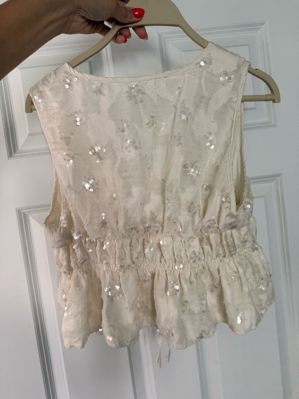 SHEIN Cream Sequin Peplum Tank